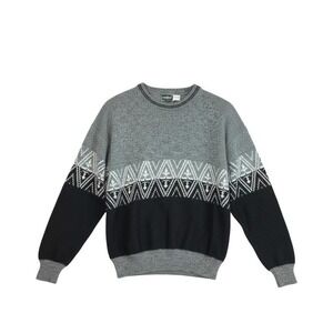 Vintage Turnabout USA Nordic Blk Wht Geometric Sweater XL Grandpa Indie Ski Core